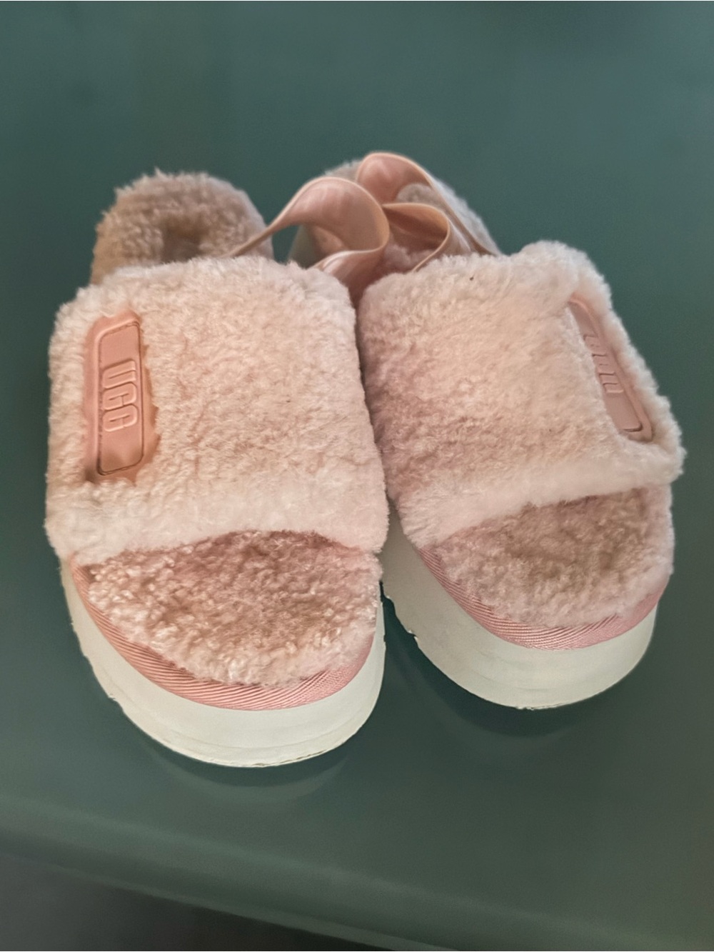 UGG Disco Fur Pink Platform Slide Sandals - Women size 9 - Picture 9 of 11